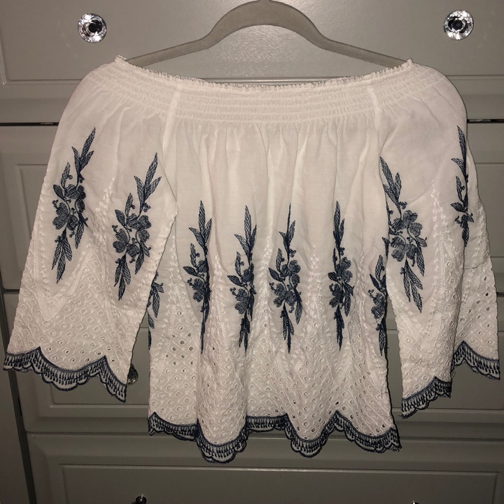 Off-Shoulder Navy Embroidered Top